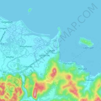 Claverの地形図、標高、地勢