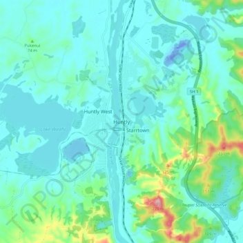 Huntlyの地形図、標高、地勢