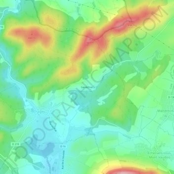 Genéchierの地形図、標高、地勢