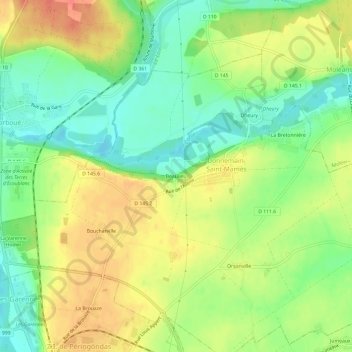 Beaulieuの地形図、標高、地勢