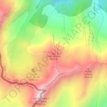 Gran Gugliaの地形図、標高、地勢
