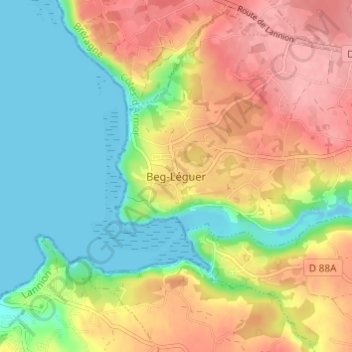 Beg-Léguerの地形図、標高、地勢