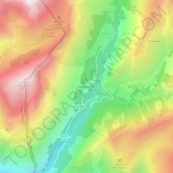Clavans-le-Basの地形図、標高、地勢
