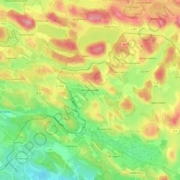 Bechtersweilerの地形図、標高、地勢