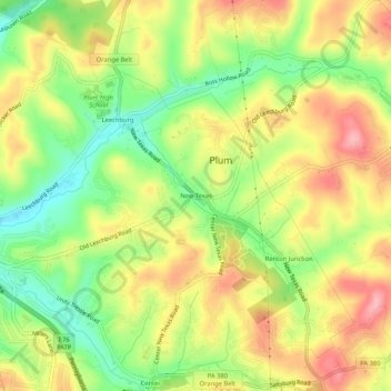 New Texasの地形図、標高、地勢