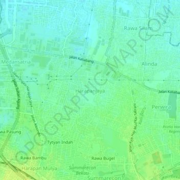 Harapanjayaの地形図、標高、地勢