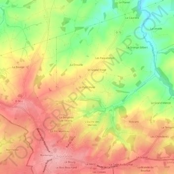 Le Petit Vivierの地形図、標高、地勢