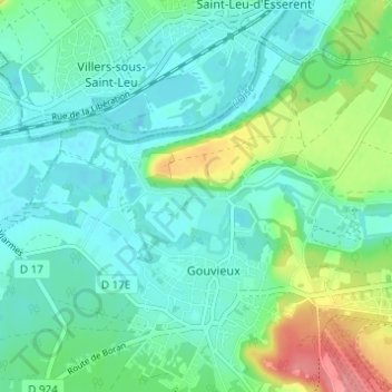 Chaumontの地形図、標高、地勢