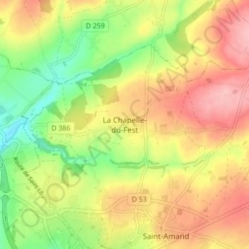 La Chapelle-du-Festの地形図、標高、地勢