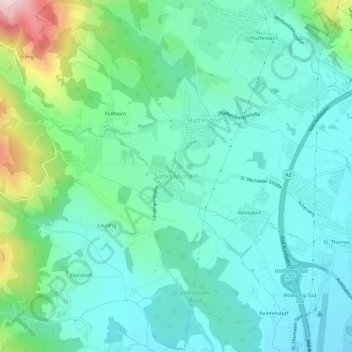 Sankt Michaelの地形図、標高、地勢