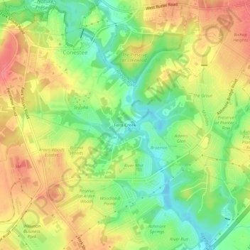 Fern Creekの地形図、標高、地勢