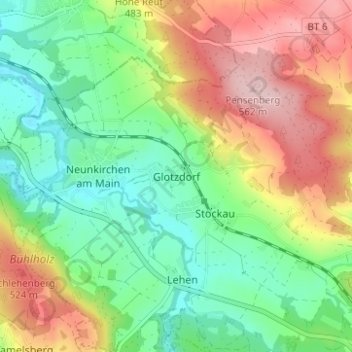 Glotzdorfの地形図、標高、地勢