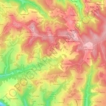 Les Grisesの地形図、標高、地勢