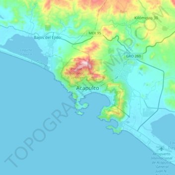 Acapulcoの地形図、標高、地勢