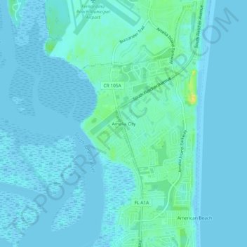 Amelia Cityの地形図、標高、地勢