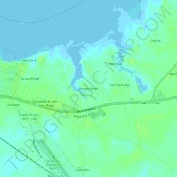 Bonnie Brookの地形図、標高、地勢