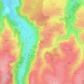 Wolfsの地形図、標高、地勢
