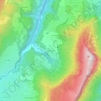 Les Giraudsの地形図、標高、地勢