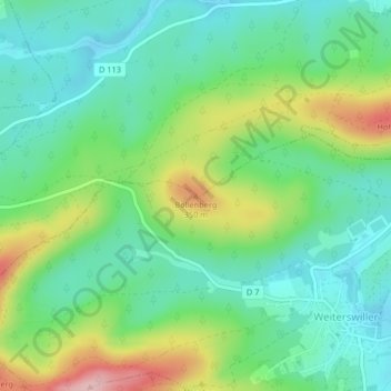Bollenbergの地形図、標高、地勢