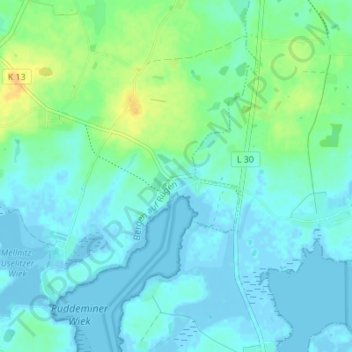 Puddeminの地形図、標高、地勢