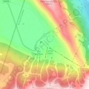 Campo Feliceの地形図、標高、地勢
