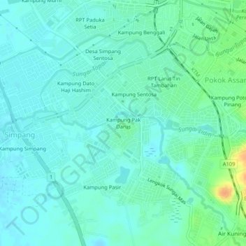 Kampung Pak Darusの地形図、標高、地勢