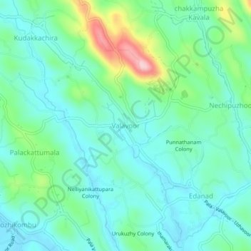 Valavoorの地形図、標高、地勢