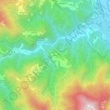 Verniの地形図、標高、地勢