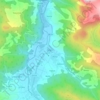 Riosecoの地形図、標高、地勢