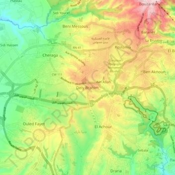 Dely Brahimの地形図、標高、地勢