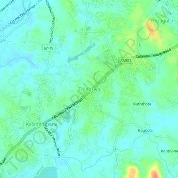 Thihariyaの地形図、標高、地勢