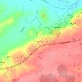 East Carltonの地形図、標高、地勢