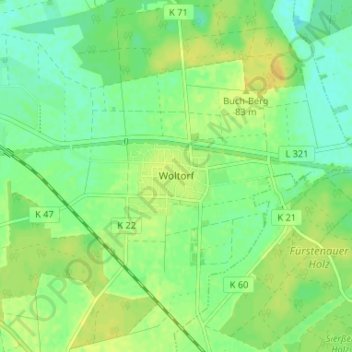 Woltorfの地形図、標高、地勢