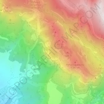 Palomerasの地形図、標高、地勢
