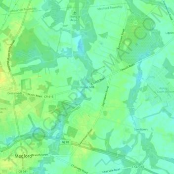 Kirbys Millの地形図、標高、地勢