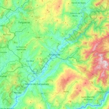 Amaranteの地形図、標高、地勢