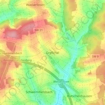 Greßthalの地形図、標高、地勢
