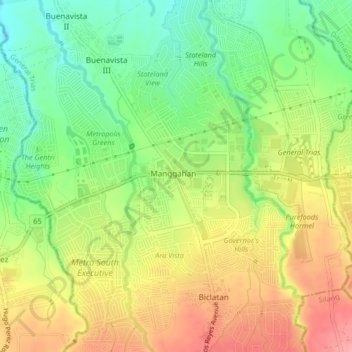 Manggahanの地形図、標高、地勢