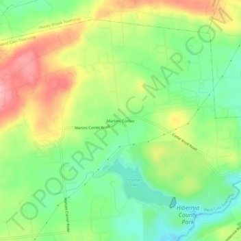 Martins Cornerの地形図、標高、地勢