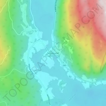 Noresundの地形図、標高、地勢