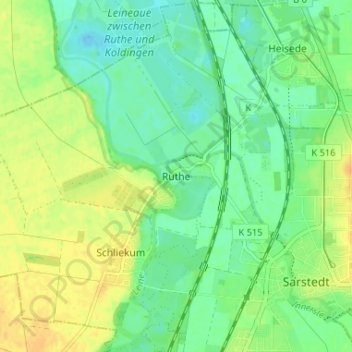 Rutheの地形図、標高、地勢