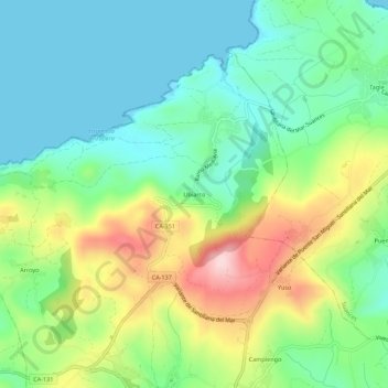 Ubiarcoの地形図、標高、地勢