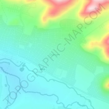 Dzananiの地形図、標高、地勢
