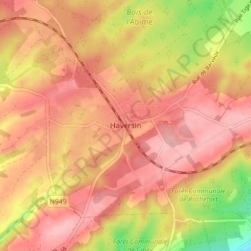 Haversinの地形図、標高、地勢