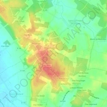 Ourseの地形図、標高、地勢