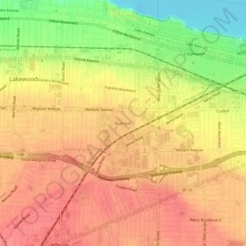 Birdtownの地形図、標高、地勢