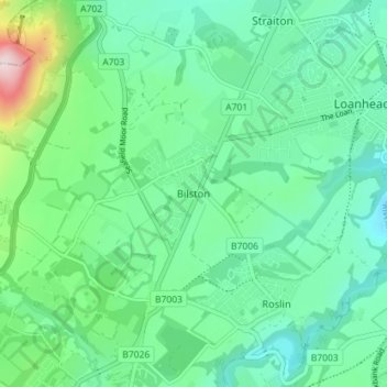 Bilstonの地形図、標高、地勢