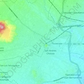 Cholula de Rivadaviaの地形図、標高、地勢