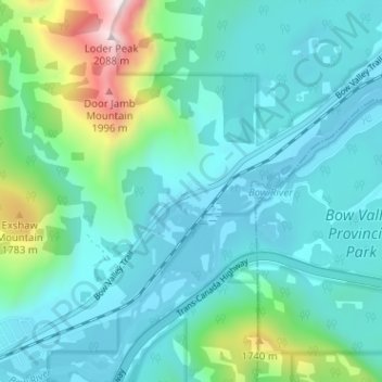 Kananaskisの地形図、標高、地勢