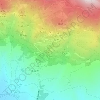 Castillo de Loarreの地形図、標高、地勢